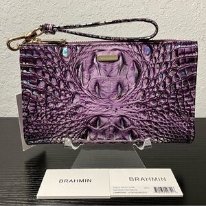 Brahmin Daisy PASSION PURPLE MELBOURNE Leather Wristlet Cosmetic Clutch